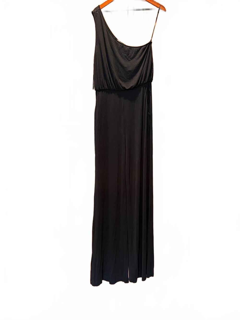 Guess Los Angeles Black One Shoulder Jumpsuit XL Tall Knit Wide Leg Pockets